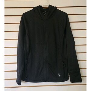 Spyder Men's Full Zip Fleece Hooded Jacket Coat‎ Black Logo Size Large